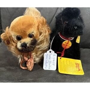 Steiff Mini Black Poodle w/tag And Mini Pekingese Dog‎ Pet Toy Plush